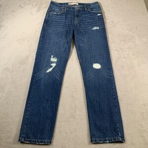 Levis 502 Jeans Womens 18 29x31 Blue Distressed Denim Regular Tapered Fit Cotton